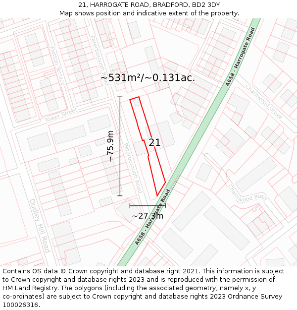 21, HARROGATE ROAD, BRADFORD, BD2 3DY: Plot and title map