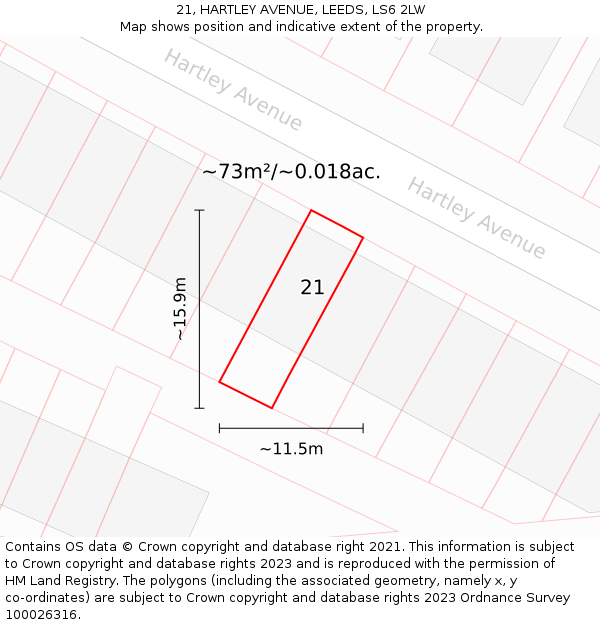 21, HARTLEY AVENUE, LEEDS, LS6 2LW: Plot and title map