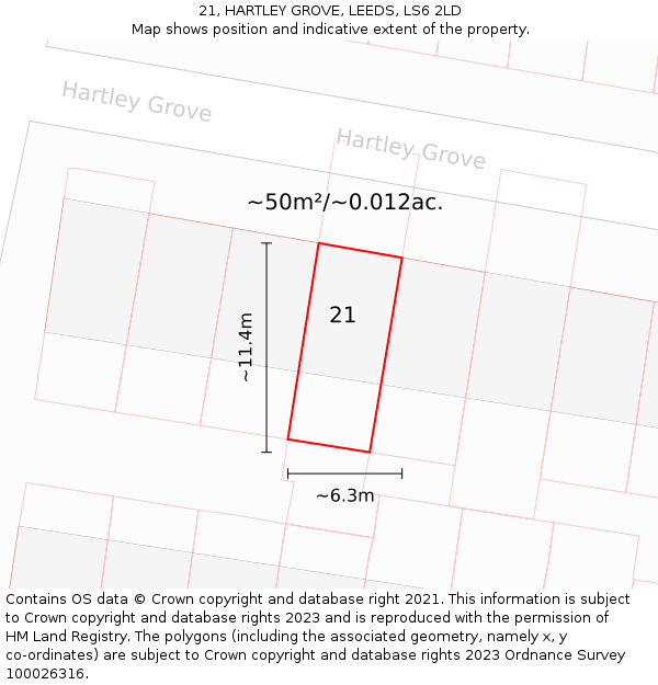 21, HARTLEY GROVE, LEEDS, LS6 2LD: Plot and title map
