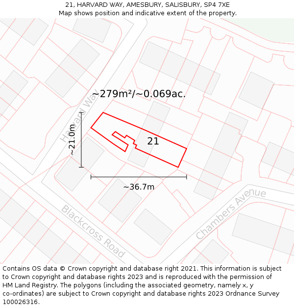21, HARVARD WAY, AMESBURY, SALISBURY, SP4 7XE: Plot and title map