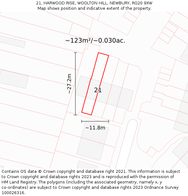 21, HARWOOD RISE, WOOLTON HILL, NEWBURY, RG20 9XW: Plot and title map