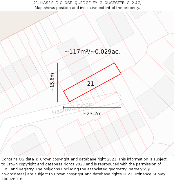 21, HASFIELD CLOSE, QUEDGELEY, GLOUCESTER, GL2 4GJ: Plot and title map
