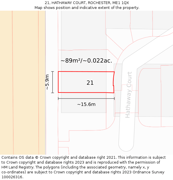 21, HATHAWAY COURT, ROCHESTER, ME1 1QX: Plot and title map