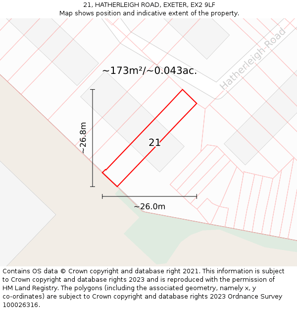 21, HATHERLEIGH ROAD, EXETER, EX2 9LF: Plot and title map