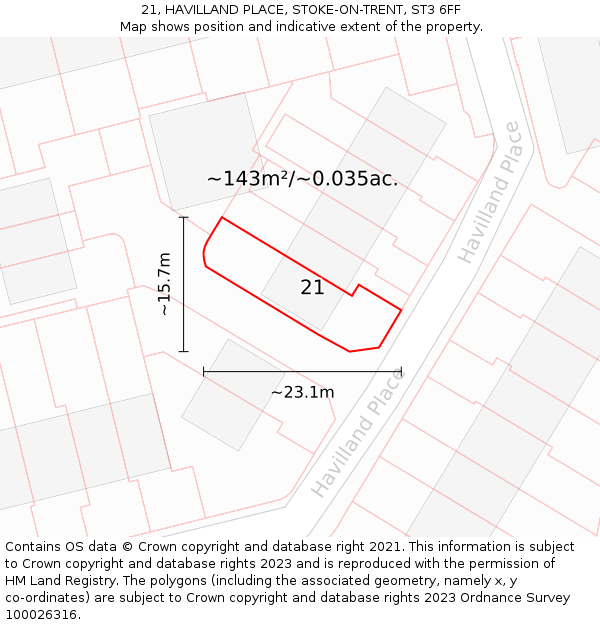 21, HAVILLAND PLACE, STOKE-ON-TRENT, ST3 6FF: Plot and title map