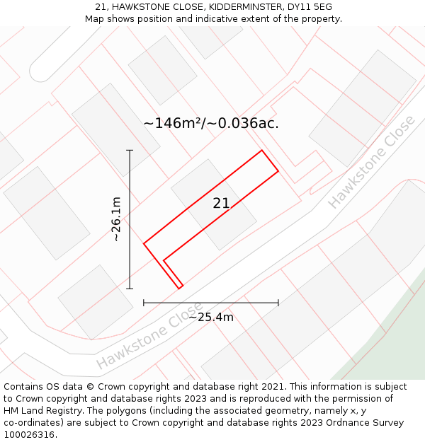 21, HAWKSTONE CLOSE, KIDDERMINSTER, DY11 5EG: Plot and title map