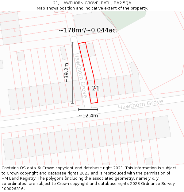 21, HAWTHORN GROVE, BATH, BA2 5QA: Plot and title map