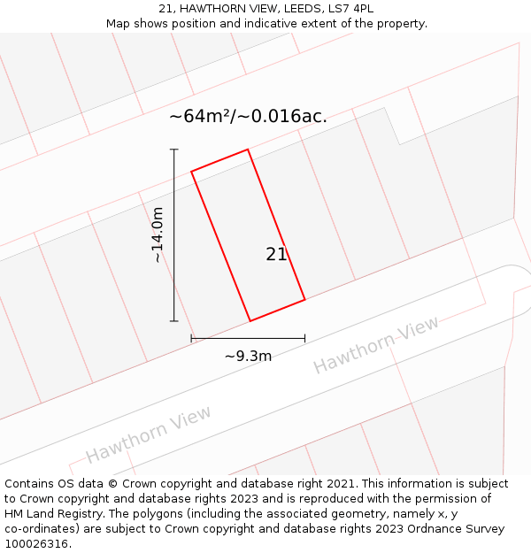 21, HAWTHORN VIEW, LEEDS, LS7 4PL: Plot and title map