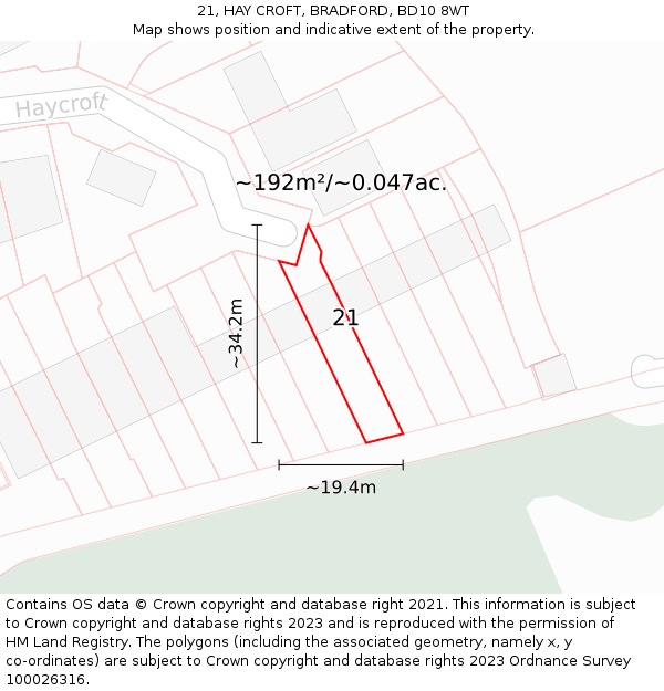 21, HAY CROFT, BRADFORD, BD10 8WT: Plot and title map