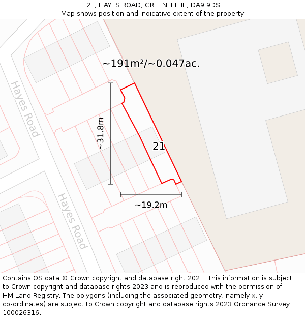 21, HAYES ROAD, GREENHITHE, DA9 9DS: Plot and title map