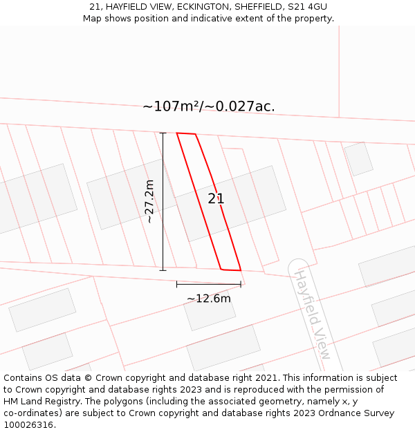 21, HAYFIELD VIEW, ECKINGTON, SHEFFIELD, S21 4GU: Plot and title map