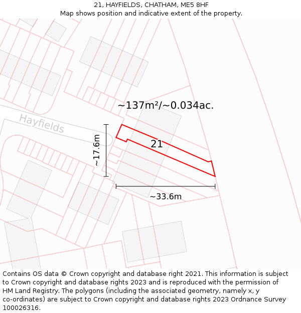 21, HAYFIELDS, CHATHAM, ME5 8HF: Plot and title map