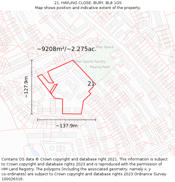 21, HAYLING CLOSE, BURY, BL8 1GS: Plot and title map