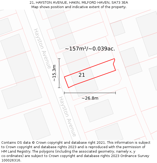 21, HAYSTON AVENUE, HAKIN, MILFORD HAVEN, SA73 3EA: Plot and title map