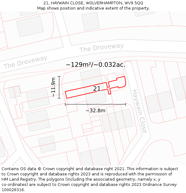 21, HAYWAIN CLOSE, WOLVERHAMPTON, WV9 5QQ: Plot and title map