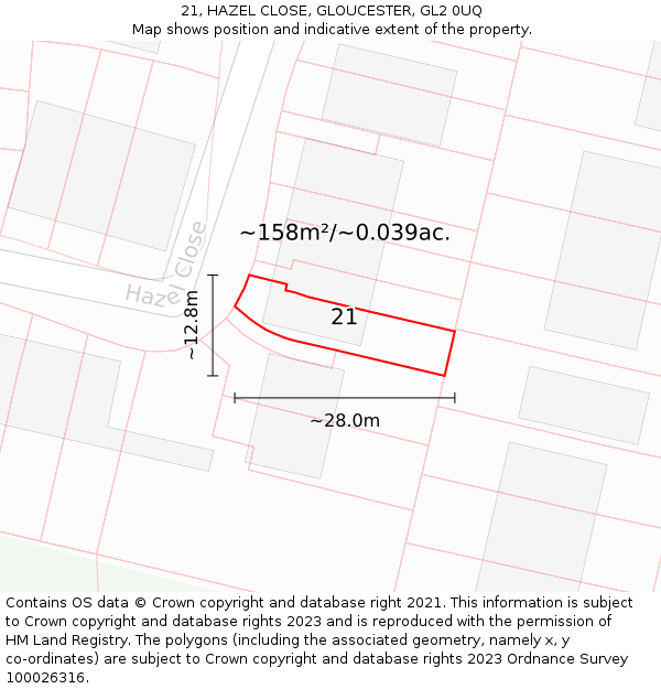 21, HAZEL CLOSE, GLOUCESTER, GL2 0UQ: Plot and title map