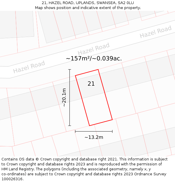 21, HAZEL ROAD, UPLANDS, SWANSEA, SA2 0LU: Plot and title map