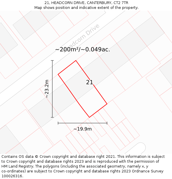 21, HEADCORN DRIVE, CANTERBURY, CT2 7TR: Plot and title map