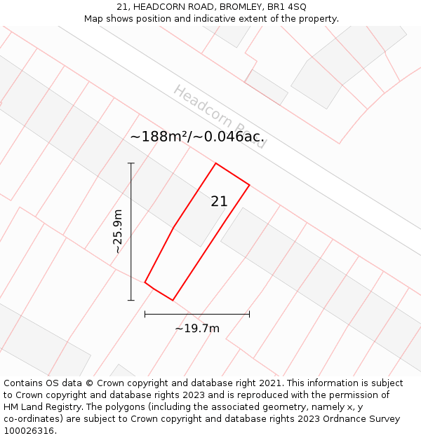 21, HEADCORN ROAD, BROMLEY, BR1 4SQ: Plot and title map