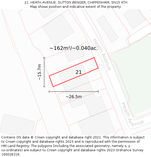 21, HEATH AVENUE, SUTTON BENGER, CHIPPENHAM, SN15 4TH: Plot and title map