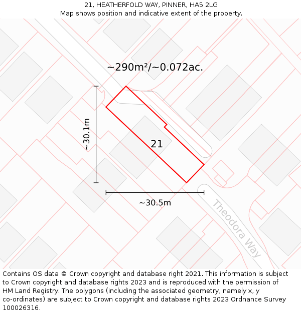 21, HEATHERFOLD WAY, PINNER, HA5 2LG: Plot and title map