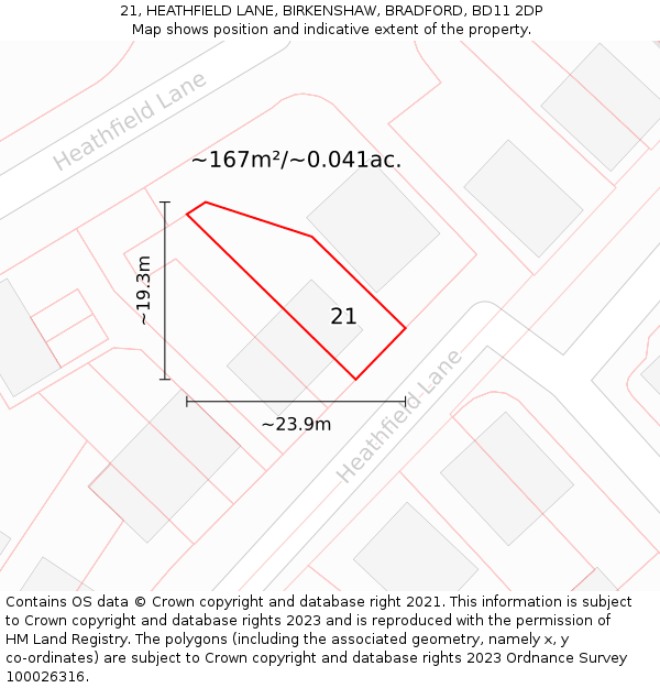 21, HEATHFIELD LANE, BIRKENSHAW, BRADFORD, BD11 2DP: Plot and title map