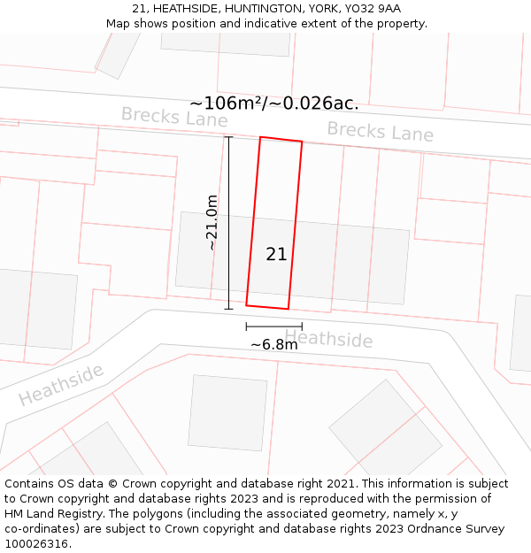 21, HEATHSIDE, HUNTINGTON, YORK, YO32 9AA: Plot and title map