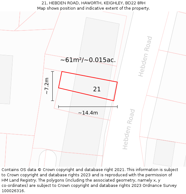 21, HEBDEN ROAD, HAWORTH, KEIGHLEY, BD22 8RH: Plot and title map