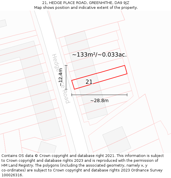 21, HEDGE PLACE ROAD, GREENHITHE, DA9 9JZ: Plot and title map
