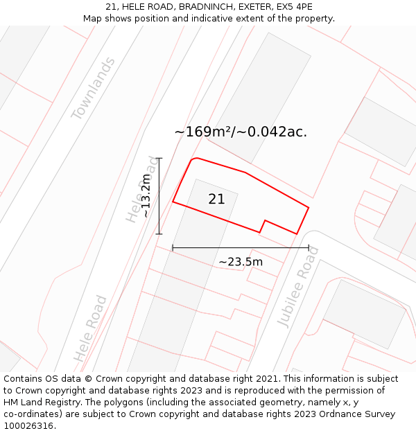 21, HELE ROAD, BRADNINCH, EXETER, EX5 4PE: Plot and title map