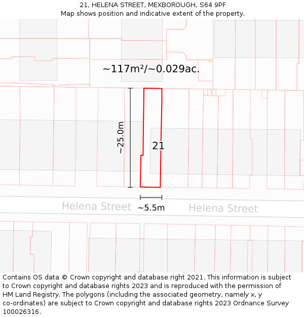 21, HELENA STREET, MEXBOROUGH, S64 9PF: Plot and title map