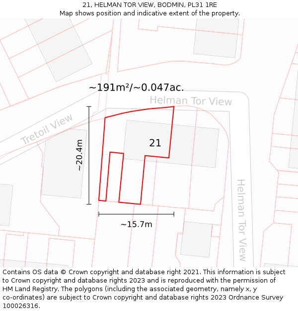 21, HELMAN TOR VIEW, BODMIN, PL31 1RE: Plot and title map