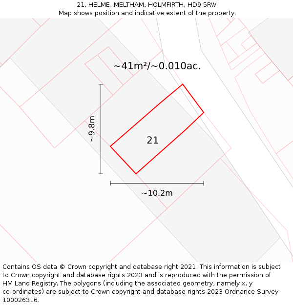 21, HELME, MELTHAM, HOLMFIRTH, HD9 5RW: Plot and title map