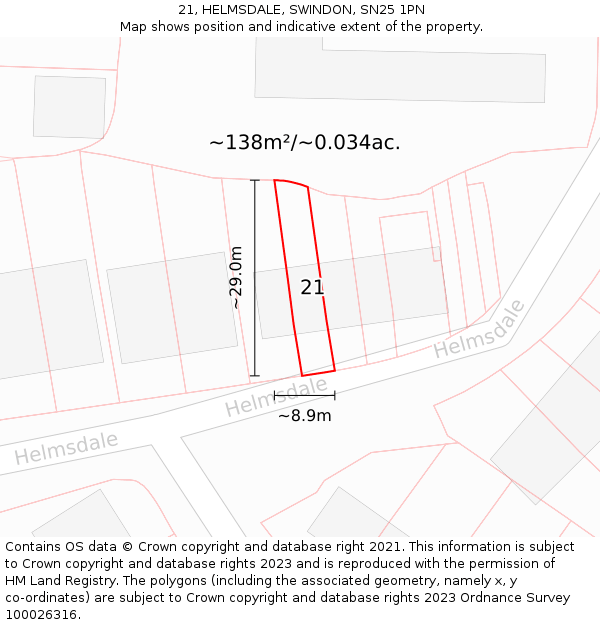 21, HELMSDALE, SWINDON, SN25 1PN: Plot and title map