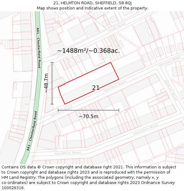 21, HELMTON ROAD, SHEFFIELD, S8 8QJ: Plot and title map