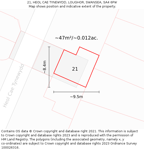 21, HEOL CAE TYNEWYDD, LOUGHOR, SWANSEA, SA4 6PW: Plot and title map