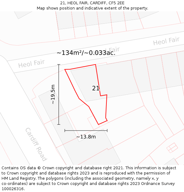 21, HEOL FAIR, CARDIFF, CF5 2EE: Plot and title map