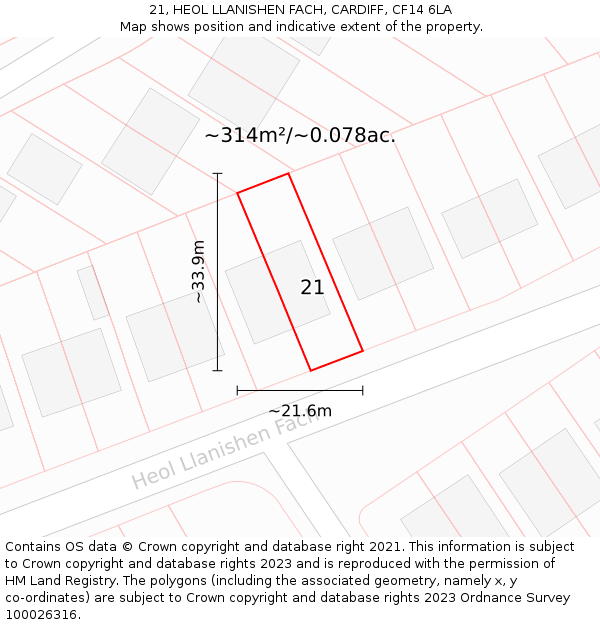 21, HEOL LLANISHEN FACH, CARDIFF, CF14 6LA: Plot and title map