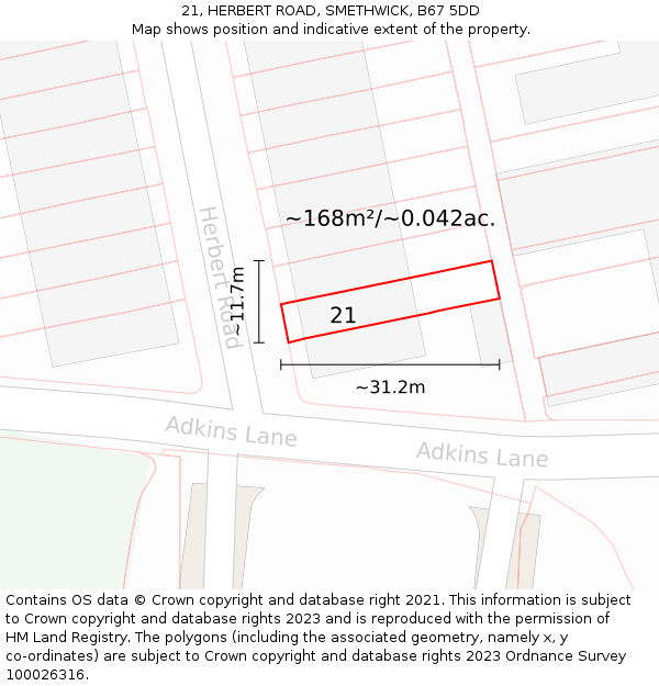 21, HERBERT ROAD, SMETHWICK, B67 5DD: Plot and title map