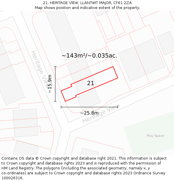 21, HERITAGE VIEW, LLANTWIT MAJOR, CF61 2ZA: Plot and title map