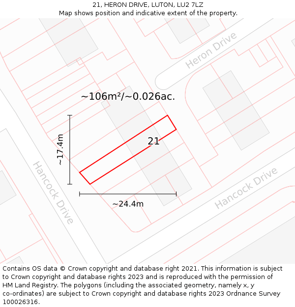 21, HERON DRIVE, LUTON, LU2 7LZ: Plot and title map