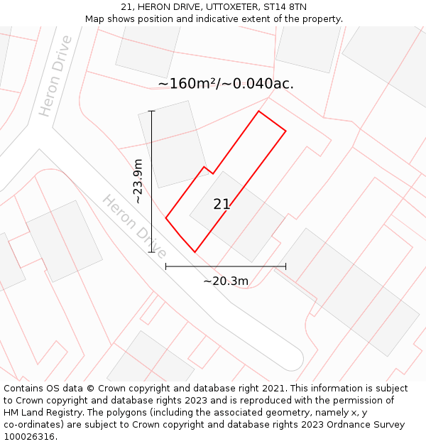 21, HERON DRIVE, UTTOXETER, ST14 8TN: Plot and title map
