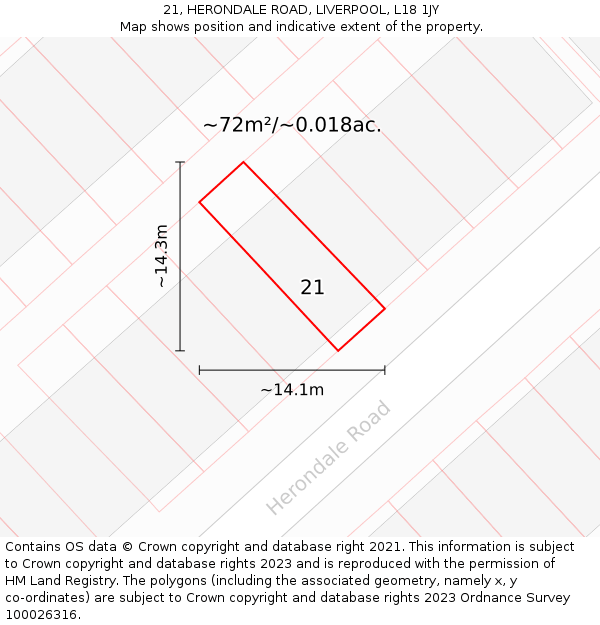 21, HERONDALE ROAD, LIVERPOOL, L18 1JY: Plot and title map
