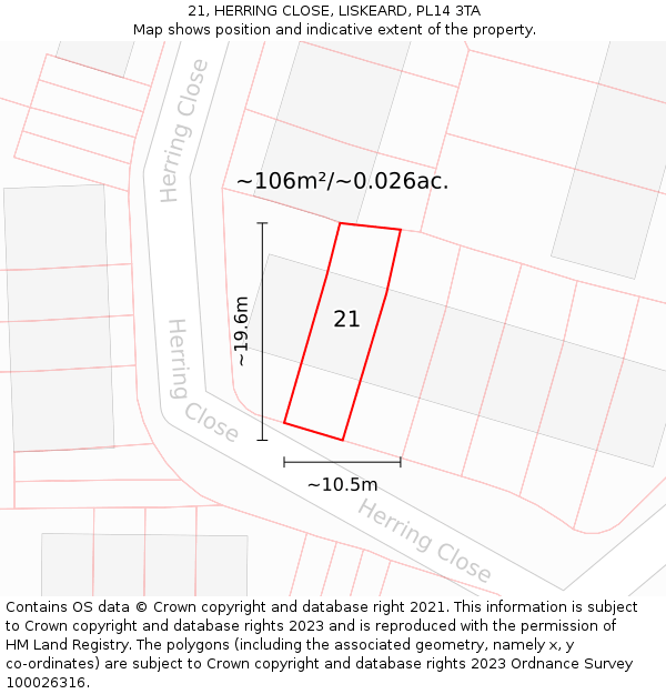 21, HERRING CLOSE, LISKEARD, PL14 3TA: Plot and title map
