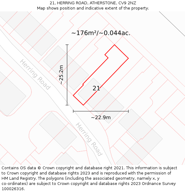 21, HERRING ROAD, ATHERSTONE, CV9 2NZ: Plot and title map