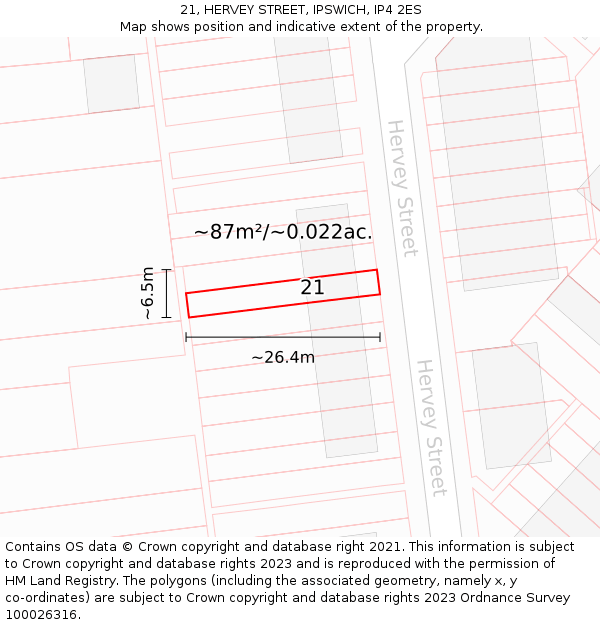 21, HERVEY STREET, IPSWICH, IP4 2ES: Plot and title map