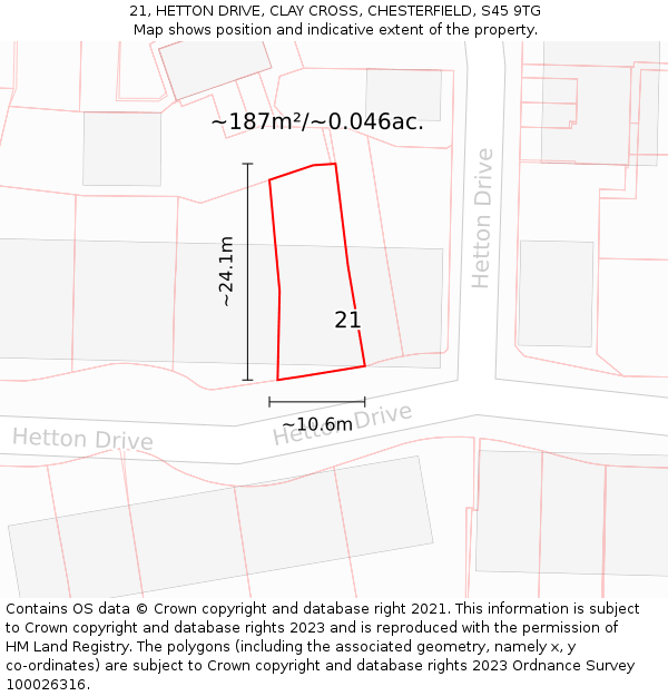 21, HETTON DRIVE, CLAY CROSS, CHESTERFIELD, S45 9TG: Plot and title map