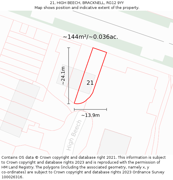 21, HIGH BEECH, BRACKNELL, RG12 9YY: Plot and title map