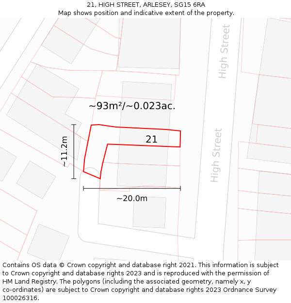 21, HIGH STREET, ARLESEY, SG15 6RA: Plot and title map