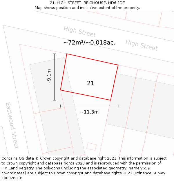 21, HIGH STREET, BRIGHOUSE, HD6 1DE: Plot and title map